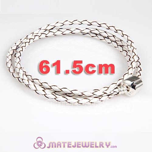 61.5cm European White Triple Braided Leather Promising Bracelet