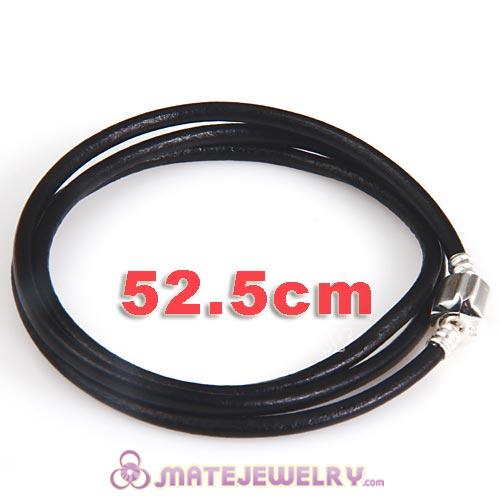 52.5cm European Black Triple Slippy Leather Strength Bracelet
