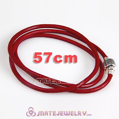 57cm European Red Triple Slippy Leather Energy Bracelet