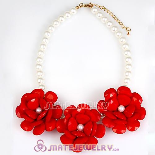 2013 Red Resin Flower Rose Imitate Pearl Necklaces Wholesale