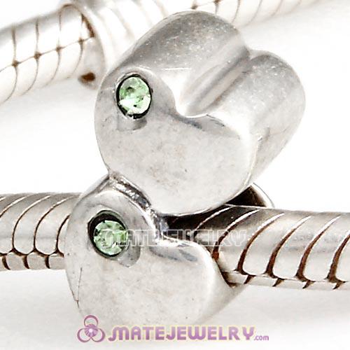 Sterling Silver European Double Heart Charm with Peridot Austrian Crystal