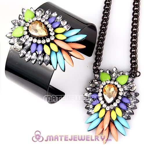 Lollies Multi Color Resin Crystal Pendant Necklace and Cuff Bangle Set