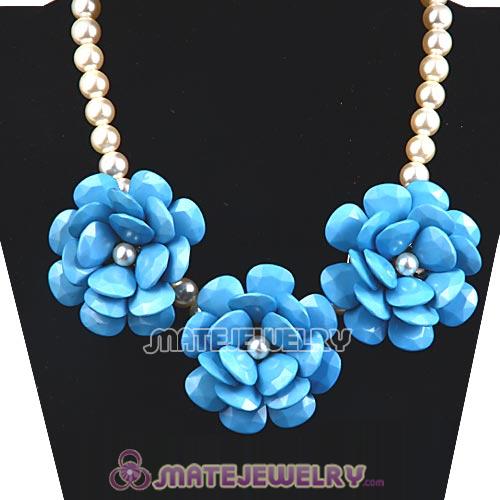 2013 Blue Resin Flower Rose Imitate Pearl Necklaces Wholesale