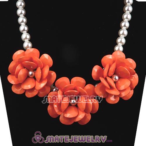 2013 Orange Resin Flower Rose Imitate Pearl Necklaces Wholesale
