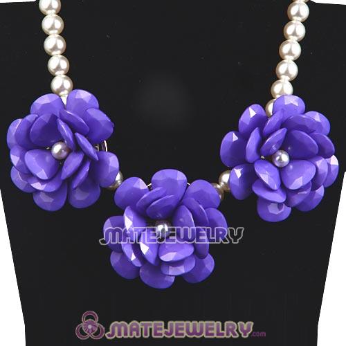 2013 Lavender Resin Flower Rose Imitate Pearl Necklaces Wholesale