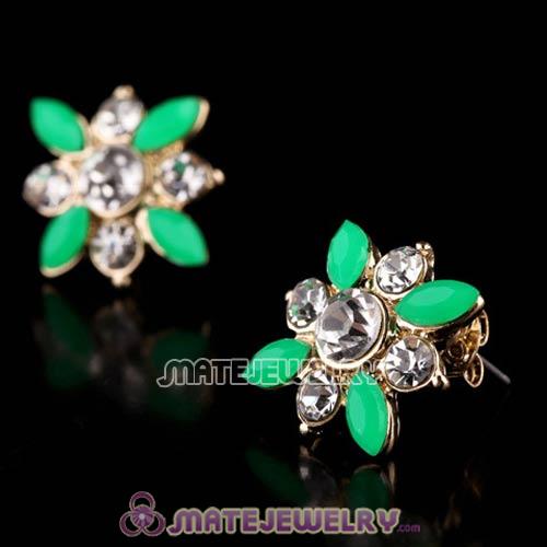 2013 Design Lollies Green Crystal Flower Stud Earrings Wholesale