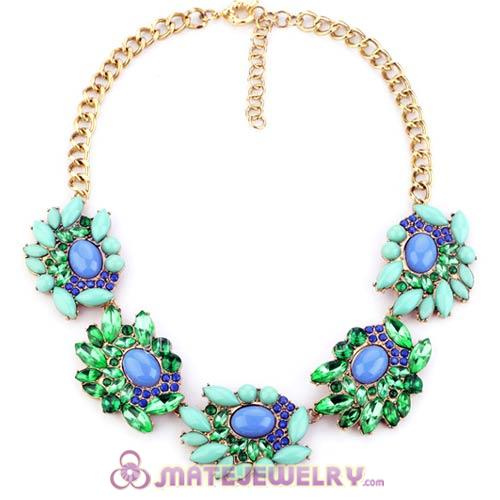 Bohemian style Blue Green Resin Crystal Flower Statement Necklaces