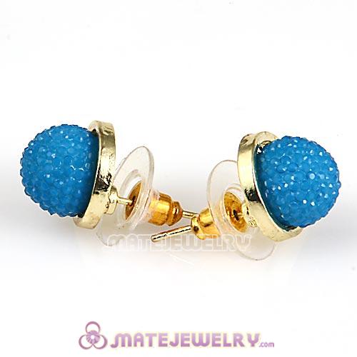 Fashion Gold Plated Blue Bubble Stud Earrings Wholesale