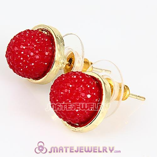 Fashion Gold Plated Red Bubble Strawberry Stud Earrings Wholesale