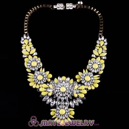 Luxury brand Yellow Resin Crystal Flower Statement Necklaces