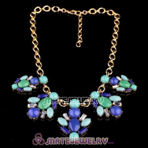 Bohemian style Blue Green Resin Crystal Flower Statement Necklaces