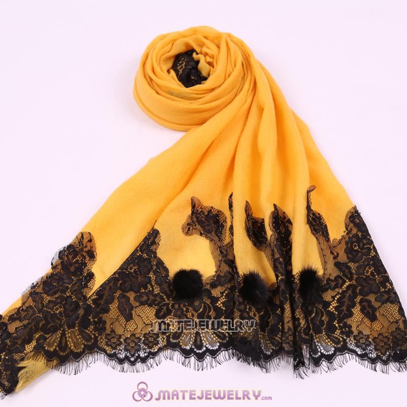 Urban Retro Yellow Wool with Lace Pashmina Shawl Scarves