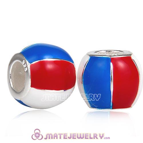 European Sterling Silver Beach Ball with Red White and Blue Enamel Charm Bead