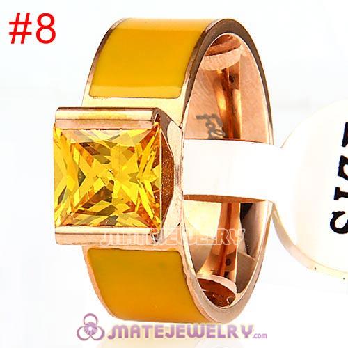 Fashion Unisex Rose Golden Yellow CZ Stone Titanium Steel Finger Ring