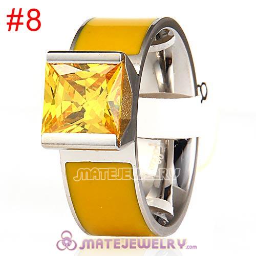 Fashion Unisex Silver Plated Yellow CZ Stone Titanium Steel Finger Ring
