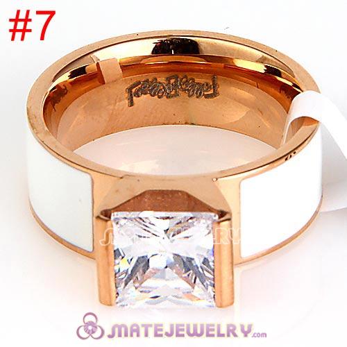 Fashion Unisex Rose Golden White CZ Stone Titanium Steel Finger Ring