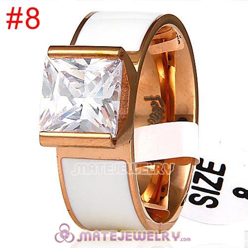 Fashion Unisex Rose Golden White CZ Stone Titanium Steel Finger Ring