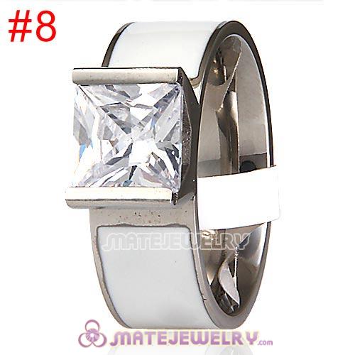 Fashion Unisex Silver Plated White CZ Stone Titanium Steel Finger Ring