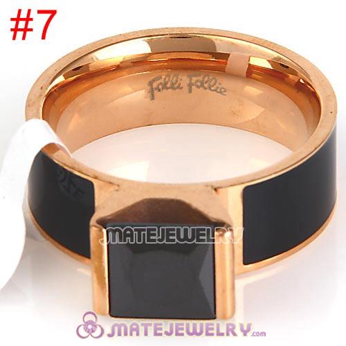 Fashion Unisex Rose Golden Black CZ Stone Titanium Steel Finger Ring