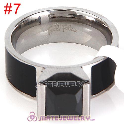 Fashion Unisex Silver Plated Black CZ Stone Titanium Steel Finger Ring