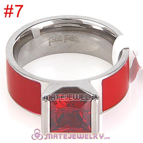 Fashion Unisex Silver Plated Red CZ Stone Titanium Steel Finger Ring