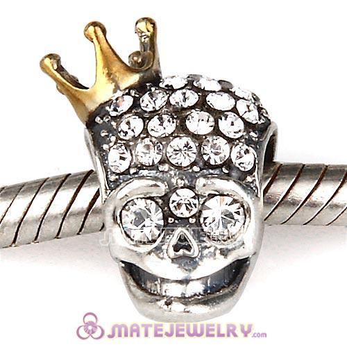 Gold Plated Crown Sterling Silver Skull Highness Bead with Crystal Austrian Crystal