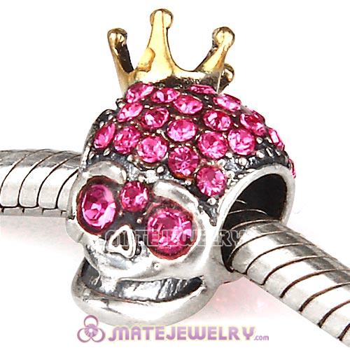 Gold Plated Crown Sterling Silver Skull Highness Bead with Rose Austrian Crystal