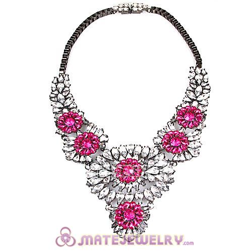 Luxury brand White Roseo Crystal Flower Statement Necklaces