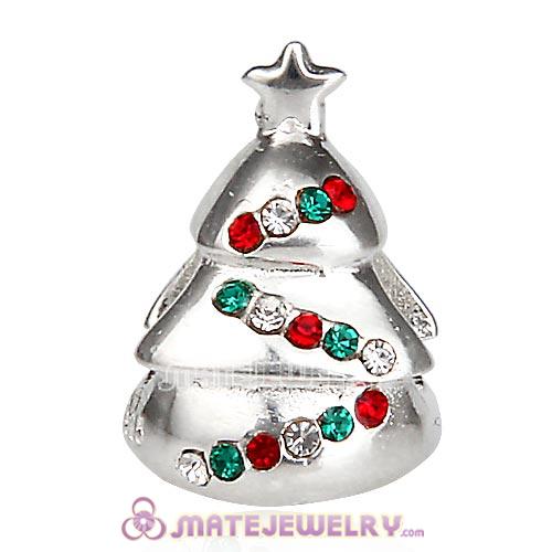 925 Sterling Silver Christmas tree Charm Beads with Crystal