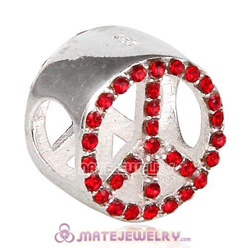 European Sterling Silver Button Pave Peace with Light Siam Austrian Crystal Beads