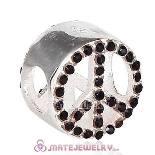 European Sterling Silver Button Pave Peace with Jet Austrian Crystal Beads
