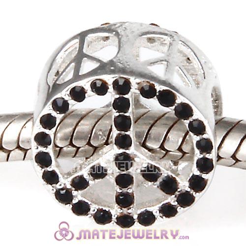 European Sterling Silver Pave Peace with Jet Austrian Crystal Beads