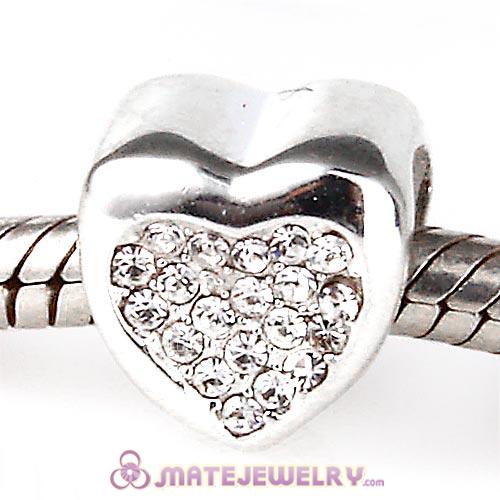 Sterling Silver Pave Glitter Heart with Crystal Austrian Crystal Beads