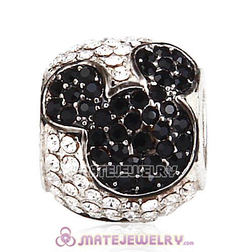 Sterling Silver Jeweled Mickey Beads with Jet and Clear Austrian Crystal