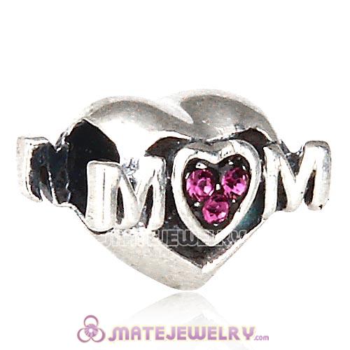 Sterling Silver European MOM Heart Bead with Amethyst Austrian Crystal
