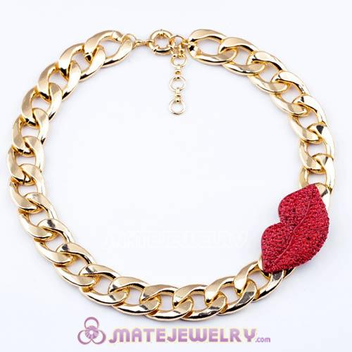 Gold Plated Fashion Red Crystal Lip Necklaces