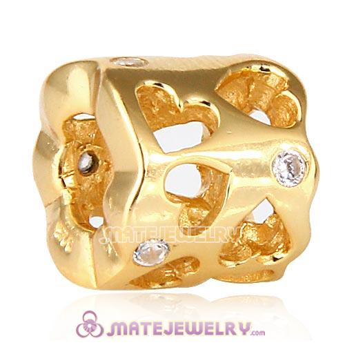Gold plated Hollow Love European charms with Stone