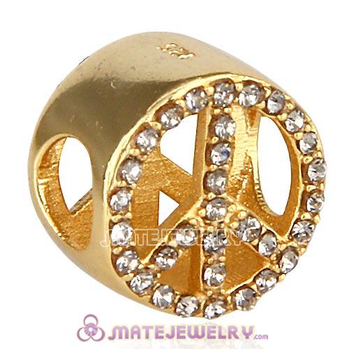 Gold Plated Sterling Silver Button Pave Peace with Black Diamond Austrian Crystal Beads