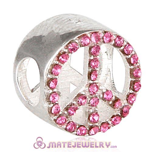 European Sterling Silver Button Pave Peace with Rose Austrian Crystal Beads