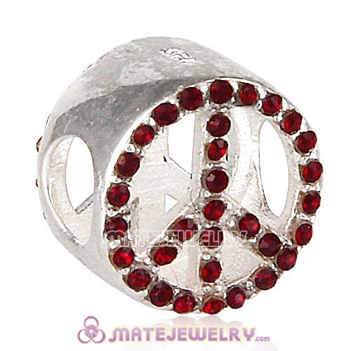 European Sterling Silver Button Pave Peace with Siam Austrian Crystal Beads