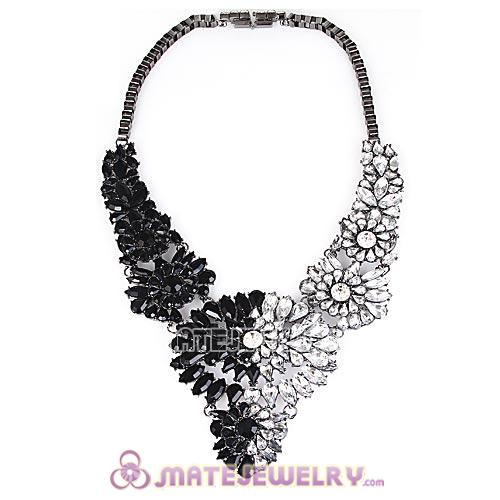 Luxury brand Black Resin Crystal Flower Statement Necklaces