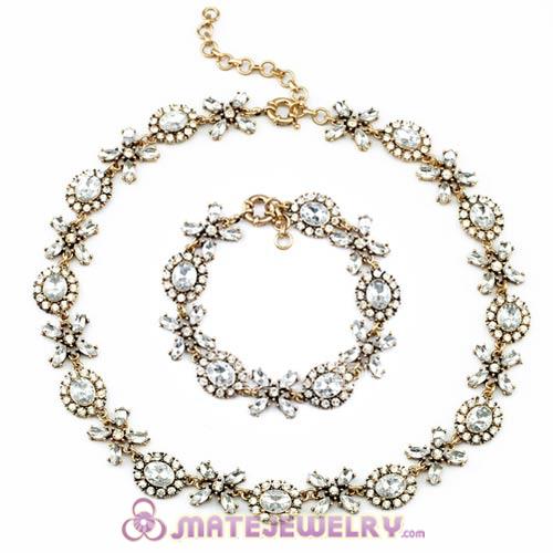 Vintage Style Brand Clear Crystal Flower Necklaces Bracelets Set