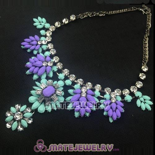 Luxury brand Blue Purple Resin Crystal Flower Statement Necklaces