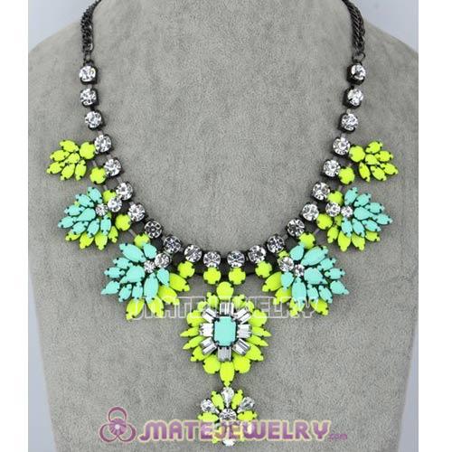 Luxury brand Yellow Purple Resin Crystal Flower Statement Necklaces
