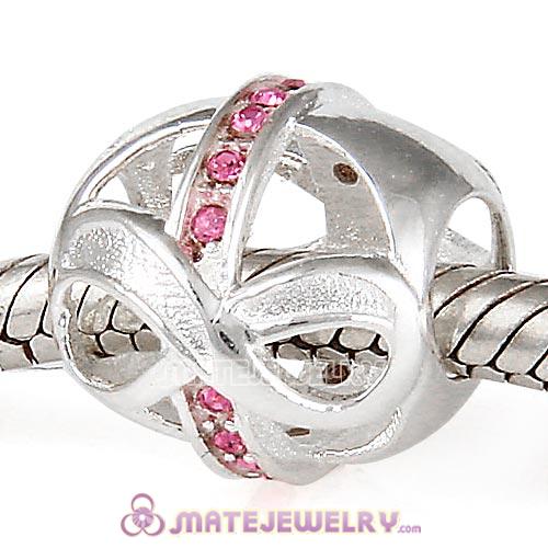 European Sterling Silver Infinity Beads with Rose Austrian Crystal