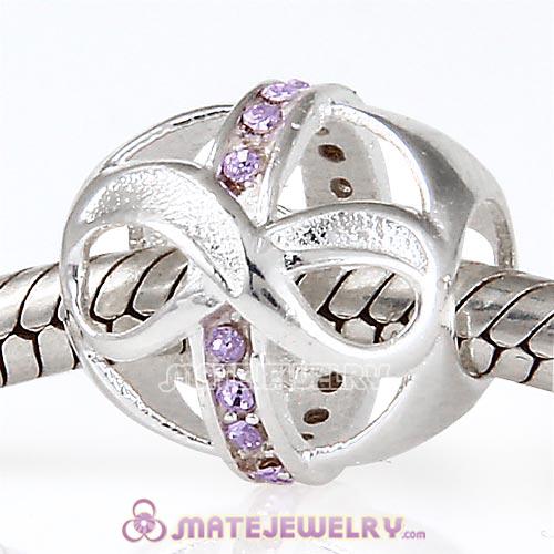 European Sterling Silver Infinity Beads with Violet Austrian Crystal