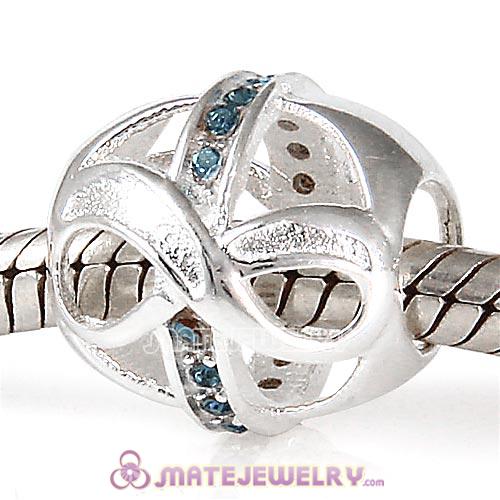 European Sterling Silver Infinity Beads with Montana Austrian Crystal