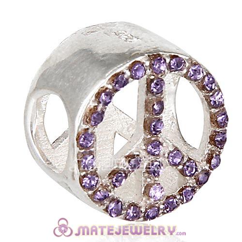 European Sterling Silver Button Pave Peace with Tanzanite Austrian Crystal Beads