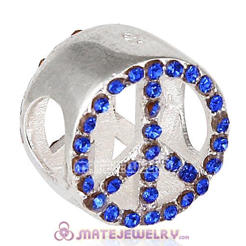 European Sterling Silver Button Pave Peace with Sapphire Austrian Crystal Beads