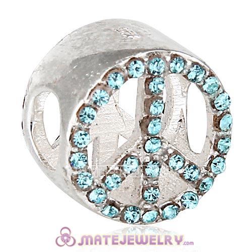 European Sterling Silver Button Pave Peace with Aquamarine Austrian Crystal Beads